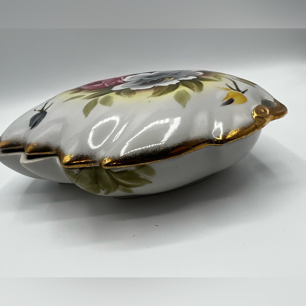 Vintage Lenwile China Hand Painted Floral Trinket Box w/ Lid  Ardalt Japan